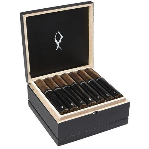 Obsidian Sixty Cigars 20Ct. Box, a black and wooden cigar box with a hinged lid, containing twenty cigars with dark wrappers.