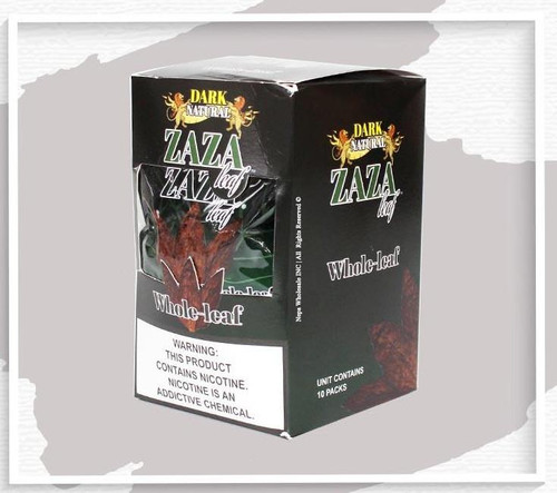 Zaza Dark Natural 10Ct Whole Leaf Wrap, black box packaging with product name and warning label.
