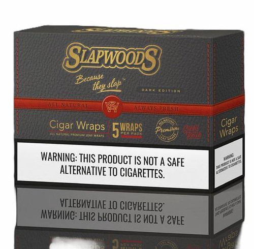Slapwoods Natural Leaf Dark Edition Cigar Wraps 50ct, package of 50 all-natural leaf cigar wraps in dark edition with branding and warning labels.