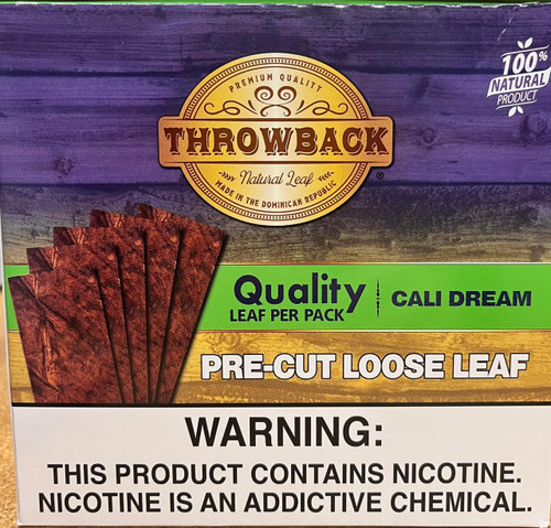 Throwback Natural Leaf Cigars Throwback Natural Leaf Wraps 8/5ct, packaged natural leaf cigars with a purple and wood-textured background and a label indicating premium quality, natural leaf, made in the Dominican Republic, and 100% natural product.