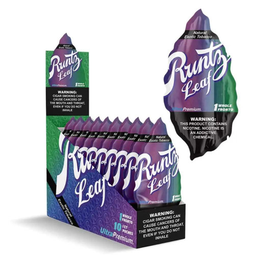Runtz Whole Leaf Wrap 10ct, package of purple and green leaf wraps for smoking.