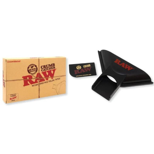 RAW Crumb Catcher, portable black crumb catcher with filtering tray and anti-static infused card for smoking accessories.