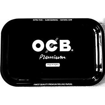 Republic Group OCB Premium Rolling Tray- Medium, black rectangular tray with white OCB Premium logo and text, designed for rolling enthusiasts.