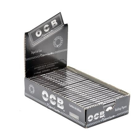 Republic Group OCB Premium 1 1/4 Rolling Papers 24 Ct, opened box displaying neatly stacked rolling papers.