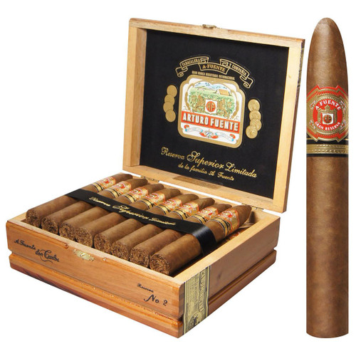 Arturo Fuente Don Carlos Cigars Robusto, a premium box of cigars with individually wrapped cigars inside a wooden box with a black interior and gold accents, showcasing the luxury and quality of Arturo Fuente brand.