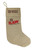 RAW Raw Burlap Holiday Stocking - 17, burlap Christmas stocking with printed text and logo design.