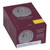 La Gloria Cubana Cigars Spanish Press Robusto 20 Count Box, close-up of maroon cigar box with silver logo and yellow warning label.