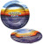 Elements Metal Ashtray Blue, round metal ashtray with a vibrant sky and ocean sunset design in blue, orange, and purple colors.