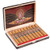 Alec Bradley Reserve Connecticut Robusto Cigars 10Ct. Box, open wooden cigar humidor displaying ten cigars with branded bands, decorative logo interior, and stylish packaging.