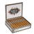 Alec Bradley White Gold Toro Cigars 20Ct. Box, open cigar box displaying neatly arranged Toro cigars with silver and black bands, decorative packaging featuring a white and gold design, and the product name on the box lid.