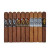 AJ Fernandez Man O' War Box-Pressed Cigar Sampler 10Ct, assortment of box-pressed cigars with colorful and detailed banding, arranged in a row.