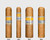 CLE Connecticut 454 Cigars 25Ct. Box, four cigars of different sizes with golden-brown wrappers and silver-orange labels, against a light gray background.