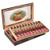 San Cristobal Ovation Cigars, Premium hand-rolled cigars in a decorative wooden box with a divider and colorful bands.