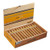 CLE Connecticut 470 Cigars 25Ct. Box, open wooden cigar box filled with premium cigars neatly arranged inside with a yellow and brown label design.