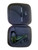 Ruckus Glass Proxy Glass Attachment- Green, inside view of a black carrying case with protective foam, containing a green glass proxy with a black top and a black cleaning cloth, suitable for vaping devices.
