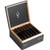Obsidian Robusto Cigars 20Ct. Box, a black and wooden cigar box open to reveal 20 dark brown cigars with black bands inside a sleek, elegant packaging