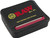 RAW Roll Box 70mm Single Wide, black tin box designed for rolling papers with a red dispensing edge and printed with RAW logo and branding.