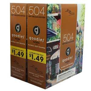 Swisher International Goodies Natural Leaf Cigarillos Natural, box packaging featuring multiple colorful patterns and a clear window showing the cigarillos inside.