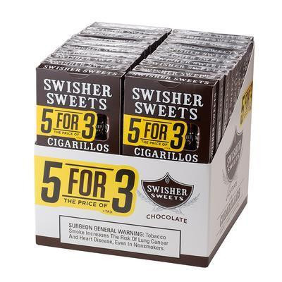 Swisher International Swisher Sweets Cigarillo Chocolate Pack, retail boxes containing multiple cigarillos with branding and warning labels.