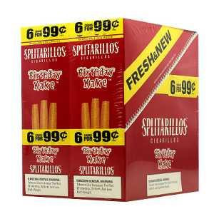 Trendsettah Inc Splitarillos Cigarillos Birthday Cake 30 Pouches of 3, colorful packaging with birthday cake flavor branding and promotional pricing details.