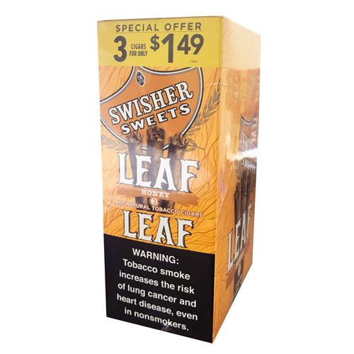Swisher International Swisher Sweets Leaf Cigar Honey, orange and black box packaging with a special offer label and warning message.
