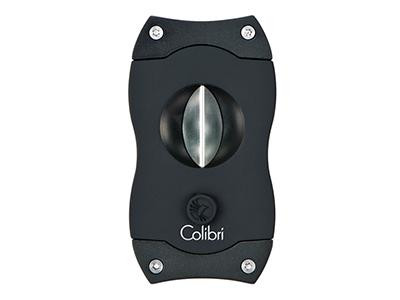 Colibri V-Cutter for Cigars, black cigar cutter with a V-shaped cutting blade and sleek design.