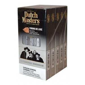 Altadis Dutch Masters Corona Deluxe Cigars Pack, four cigar packs in a black and gold box featuring branding and health warning labels.