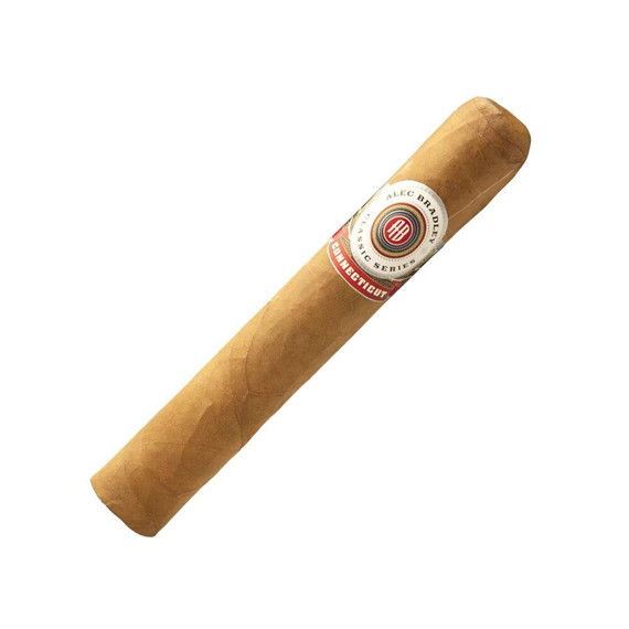 Alec Bradley Cigars Classic Series Connecticut Gordo 20 Ct Box, a single cigar with a light brown wrapper and a round label featuring the Alec Bradley logo and branding.