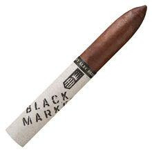 Alec Bradley Cigars Black Market Torpedo 22Ct. Box, close-up of a single cigar with dark brown wrapper and black label