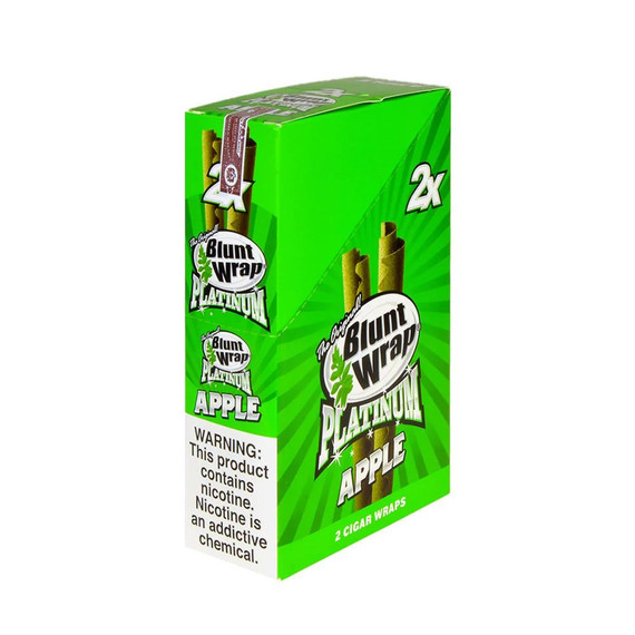 National Almond Honey Double Platinum Blunt Wraps Apple, green packaging with image of apple-flavored cigar wraps and warning label on the side.