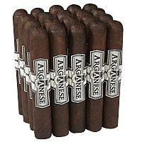 Arganese Maduro Toro (Torpedo) Cigars Pack of 20, a set of rich, dark brown cigars with Arganese logo labels on each, arranged upright in a row.