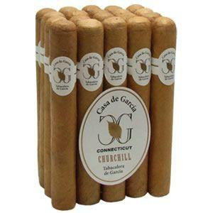 Casa de Garcia Churchill Connecticut Cigars 20 Ct. Pack, a bundle of 20 cigars with white labels, arranged vertically with a logo label at the front.