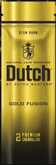 Altadis Dutch Masters Cigarillos Foil GOLD Fusion 30 Pouches of 2, yellow foil pack with black and gold branding and text.