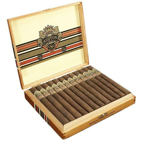 Ashton Cigars Ashton VSG Cigars Pegasus 20 Ct. Box, wooden cigar box containing 20 cigars with decorative bands.