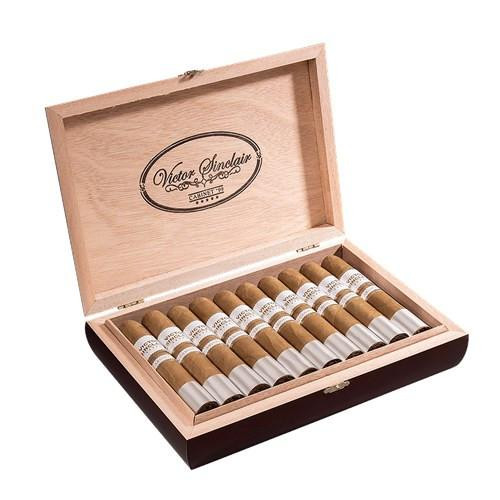 Victor Sinclair Cabinet 99 Cigars, open wooden cigar box containing 99 cigars arranged in rows for storage and display.