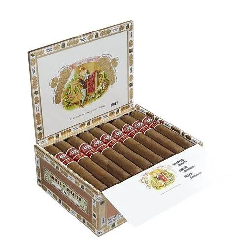 Romeo y Julieta 1875 Cigars, an open cigar box displaying a row of premium cigars with red and white bands, featuring vintage-style artwork inside the lid.
