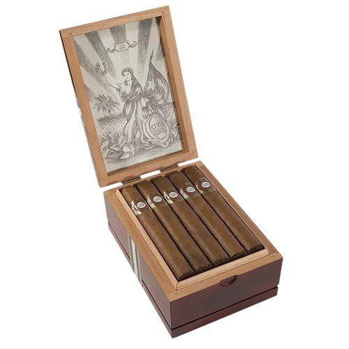 Cuba Libre Club Cigars 20Ct. Box, open wooden box of cigars with a vintage illustration inside the lid.