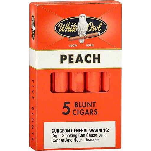 Swedish Match White Owl Blunts Cigars Peach, pack of five peach-flavored blunt cigars.