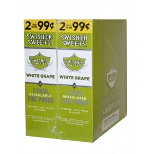 Swisher International Swisher Sweets Cigarillos Foil White Grape, box of 30 pouches of 2, featuring resealable foil packs for fresh White Grape flavored cigarillos.