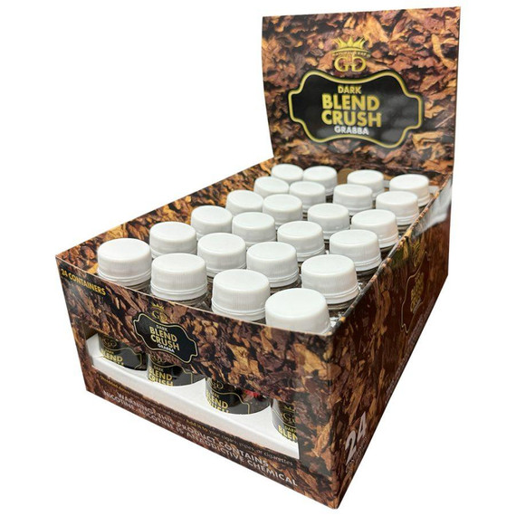 GG Dark Blend Crush Grabba Original 24CT, product packaging with 24 individual bottles with white caps in a display box.
