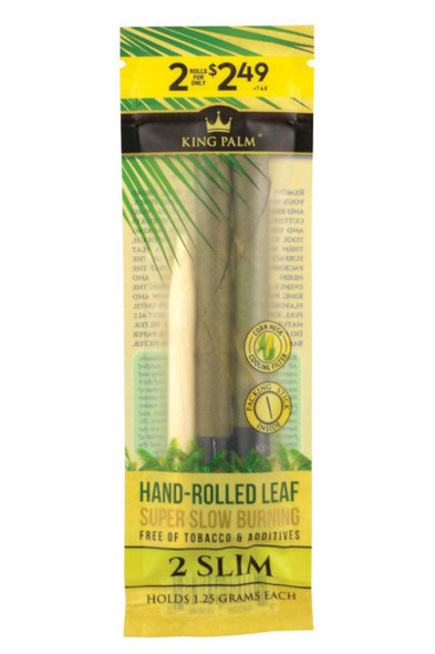 King Palm Wraps Slim Rolls 2PK - 20CT, hand-rolled leaf wraps with natural palm leaf and corn husk, designed for slow burning.