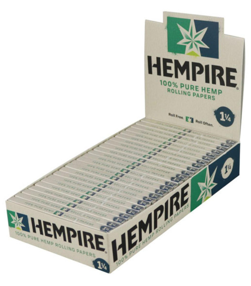 Hempire Hemp Rolling Papers 1 1/4, a box of 24 packs of 100% pure hemp rolling papers.
