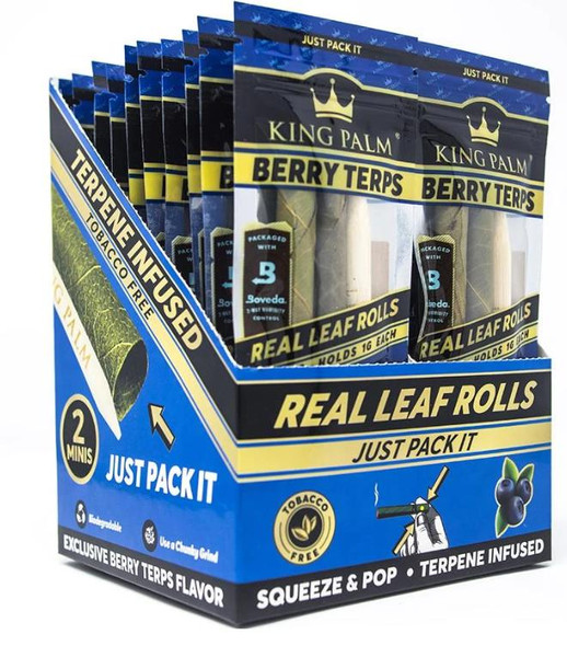King Palm Wraps Mini Rolls Berry Terps 20Ct/2, product packaging with multiple mini rolls and branding details.