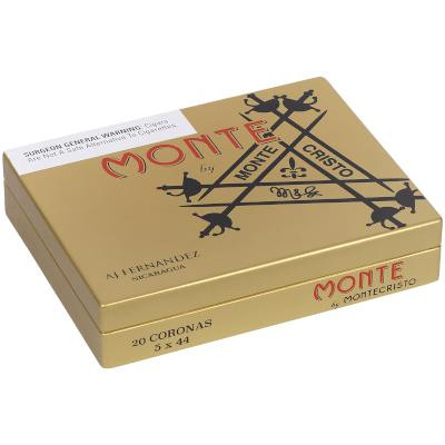 Montecristo Monte By Montecristo Monte By Aj Fernandez Cigars Corona 20 Ct. Box, a gold-colored box with the Montecristo logo and branding in red and black, containing 20 cigars.