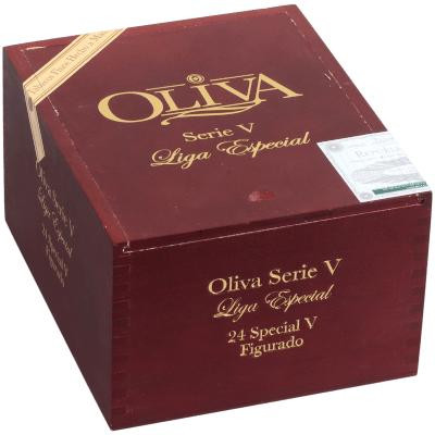 Oliva Serie V Special Cigar Figurado 24 Ct. Box 6.00X60, image of a burgundy box of premium cigars with gold lettering and branding.