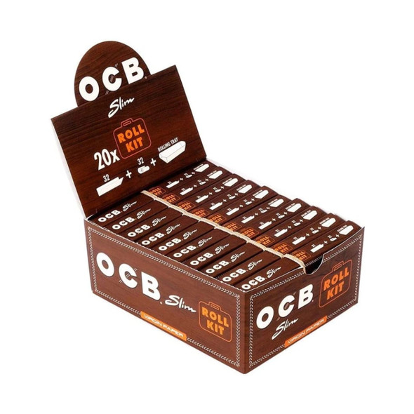 OCB Virgin Roll Kit Papers Slim & Tips & Tray 20 Packs