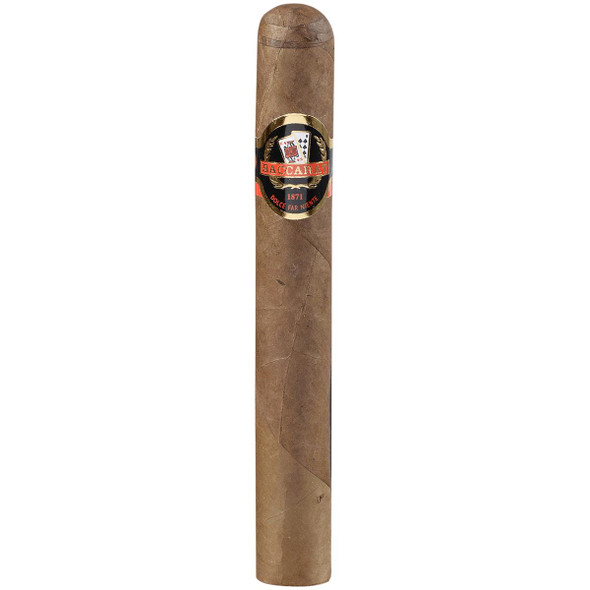 Baccarat Cigars Nicaragua Toro 6.00 x 50, a brown cigar with a gold and black band featuring the Baccarat logo and playing card design.