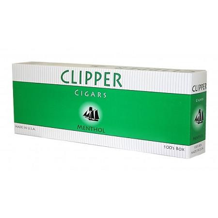Global Tobacco Clipper Filtered Cigars Menthol, product packaging with green and white design, featuring a cigar illustration and menthol flavor label.