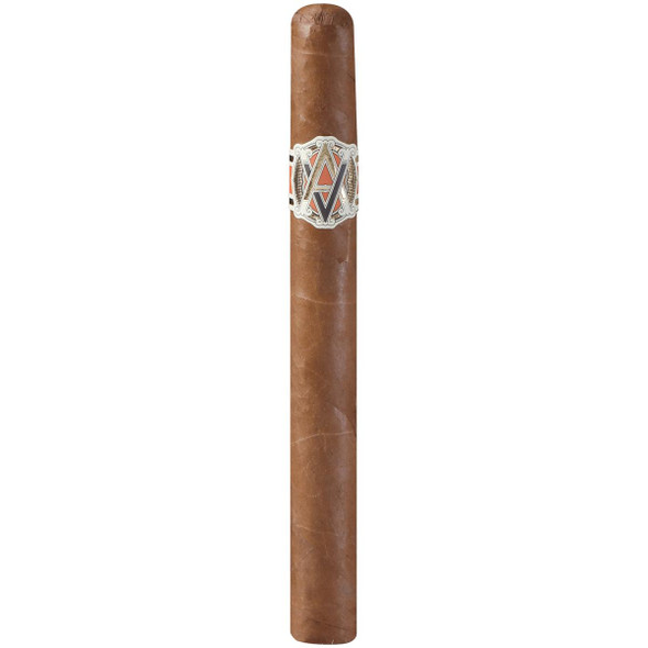 AVO Cigars XO Preludio Corona Larga 20 Ct. Box 6.00X40, single cigar with a light brown wrapper and embossed band with intricate logo design.