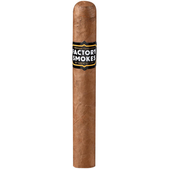 Factory Smokes Cigars Shade Toro 25 Ct. Bundle 6.00x52, close-up of a single cigar with a black and gold band labeled 'Factory Smokes' against a plain background.